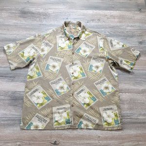 Caribbean Pineapple Mens XL Tall Short Sleeve Shirt Vacation Casual Floral Silk